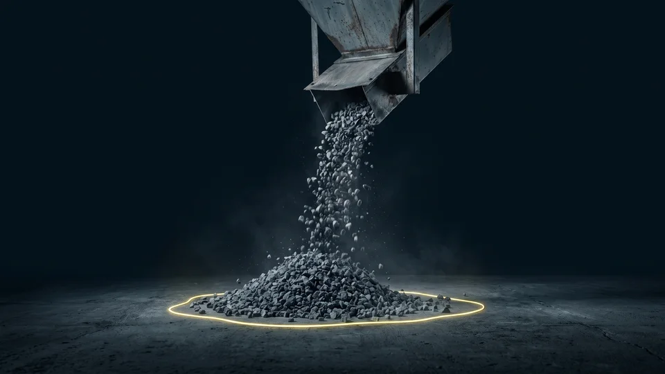 Gravel pouring from a steel hopper
