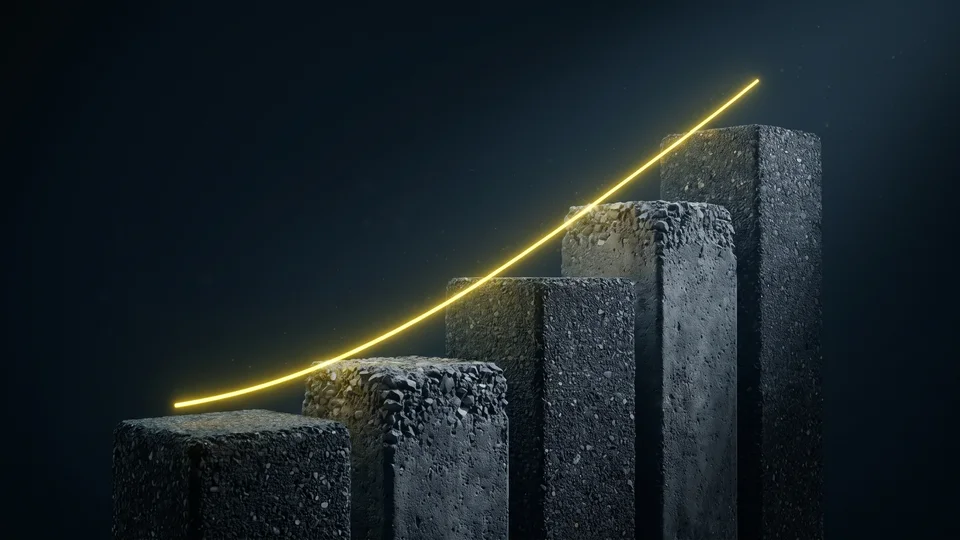 Rising bar chart built from compacted asphalt columns
