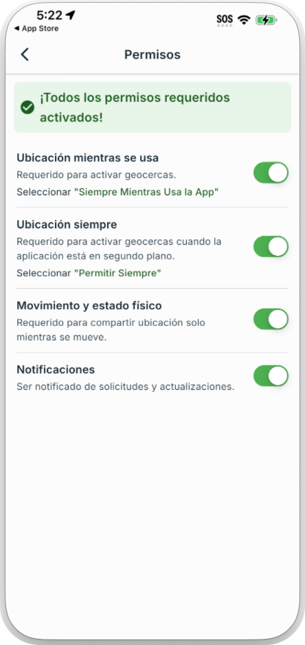 iOS: todos los permisos activados