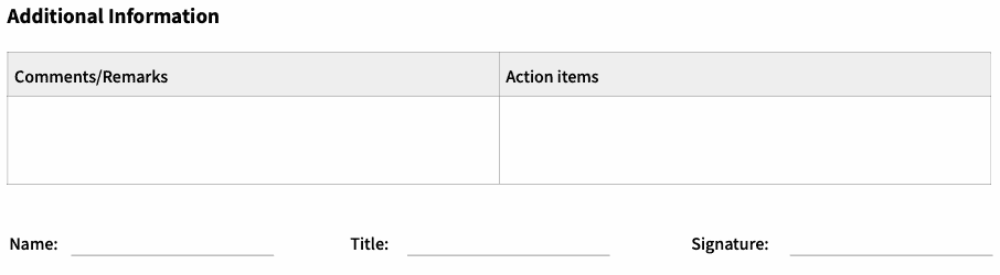 Construction daily report - additional information and sign off