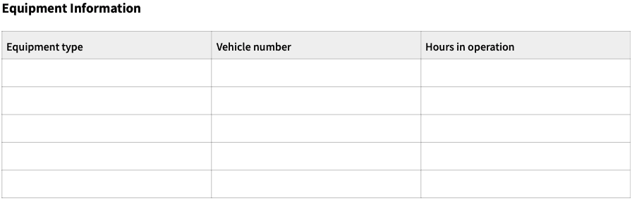 Construction daily report - equipment information