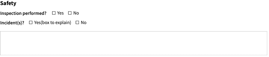 Construction daily report - safety details