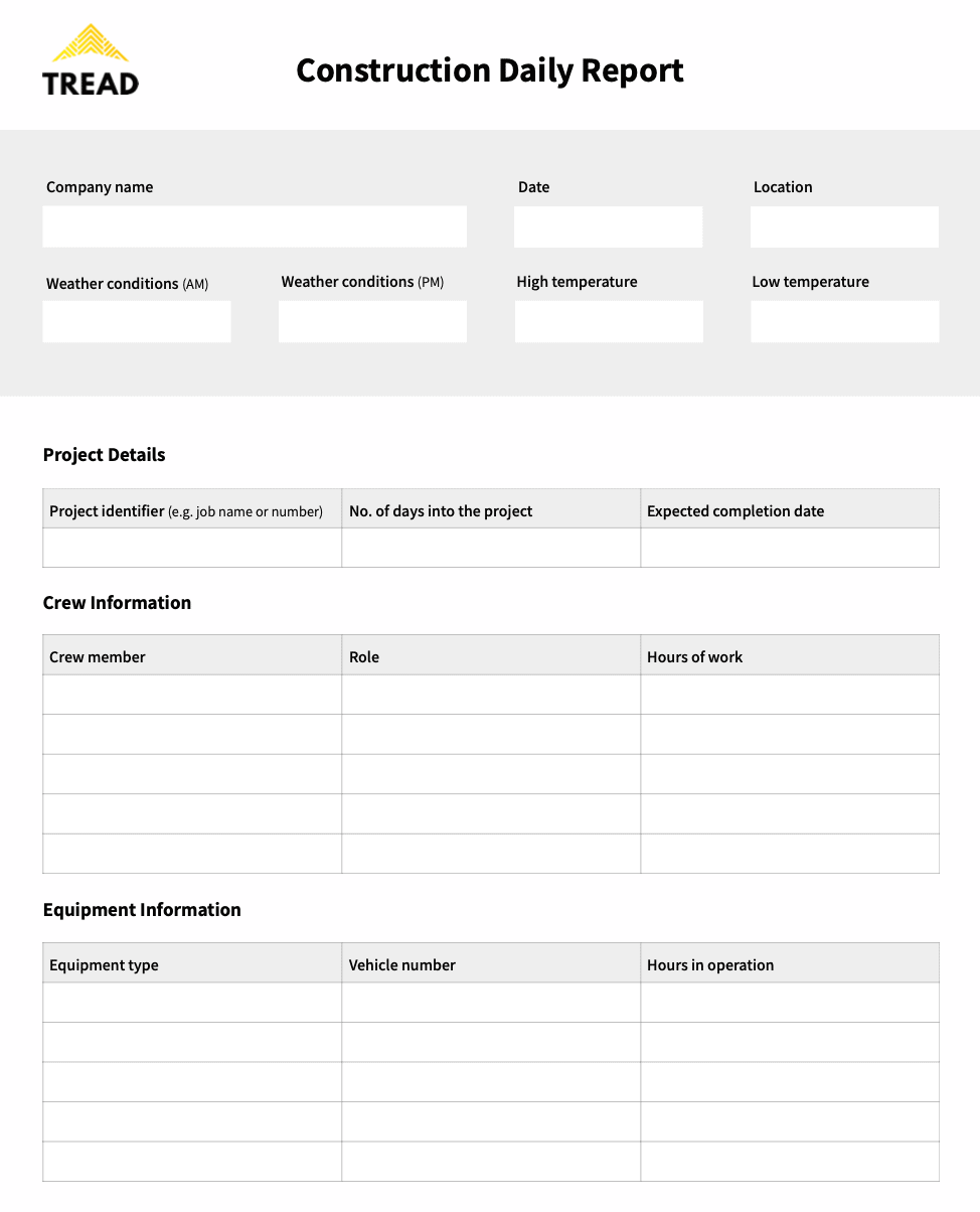 Construction daily report template